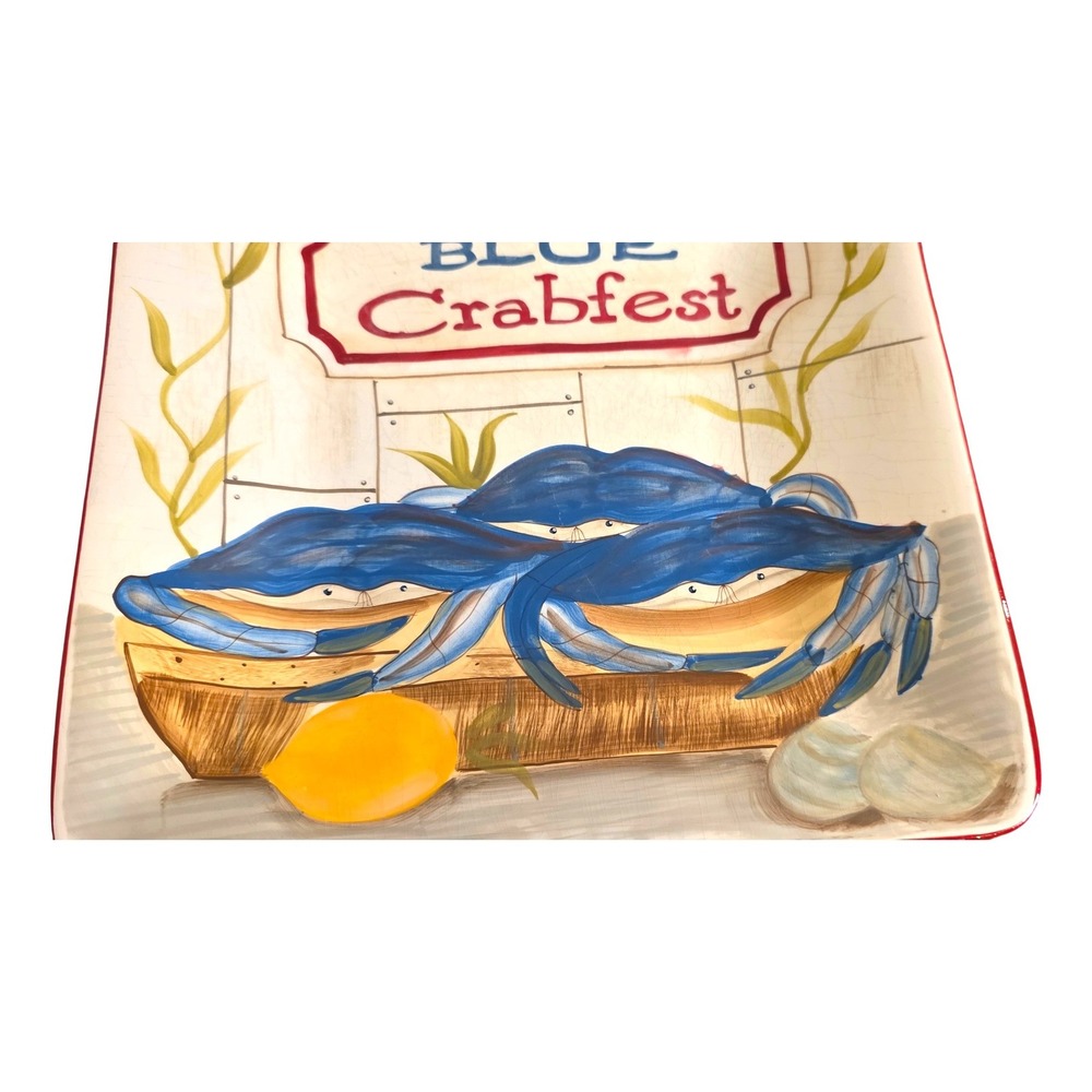 Certified International Blue‎ Crabfest Square Platter Kate McRostie 11"